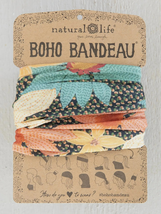 NAT LIFE | Boho Bandeau Headband Blue Coral Cream Floral