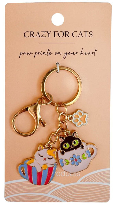 Urban Products | Crazy For Cats Tea Cup Keyring Black & W