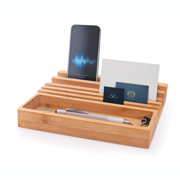 Maverick | Bamboo Desk Organiser Natural Eco Friendly 6 Compartments