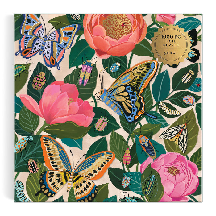 Galison | Between the Blooms Foil Puzzle - 1000pc Multi-Coloured Homing Instincts