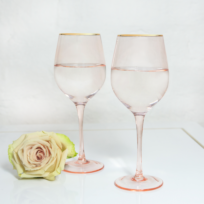 Cristina Re | Wine Glass Rose Crystal Set of 2-Cristina Re-Homing Instincts