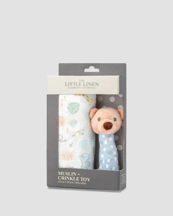 The Little Linen Company | Baby Muslin Wrap and Toy Safari Bear-The Little Linen Company-Homing Instincts